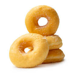 Front view of brown sugar glazed cinnamon donuts in stack isolated on white background with clipping path