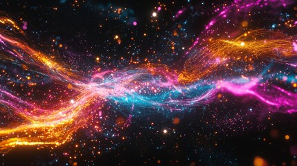 Obraz premium Galactic Light Show: Cosmic Dance of Photons in Dark Space