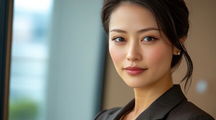 Obraz premium テーラードスーツを着た日本人ビジネスウーマン – 企業向けプロフェッショナルポートレート