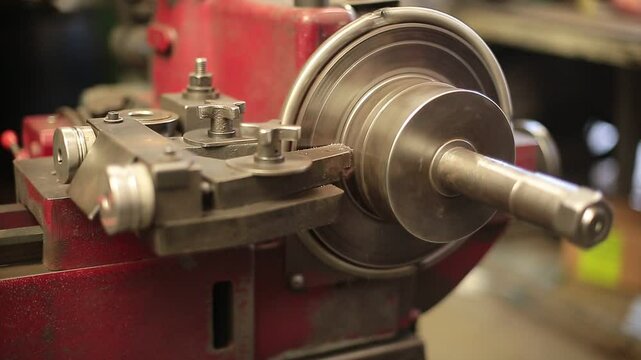 Brake disc is ground on lathe