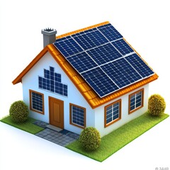 Stylish house with solar panels, green environment, modern design, energy-efficient home.
