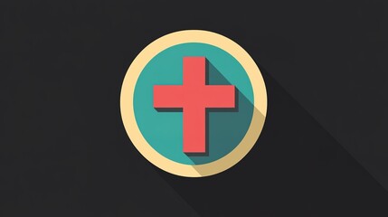 Obraz premium Round Icon with a Cross Symbol, Simple Flat Vector Illustration with Clean Design