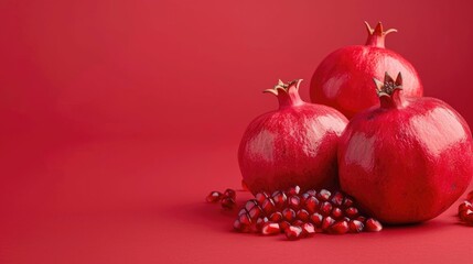 Close up of a ripe juicy pomegranate fruit with a vibrant red color  The pomegranate is a superfood packed with antioxidants and important vitamins that promote overall health and wellness