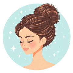 Elegant avatar of a woman with a chic updo hairstyle on a clean background, perfect for showcasing style and grace.
