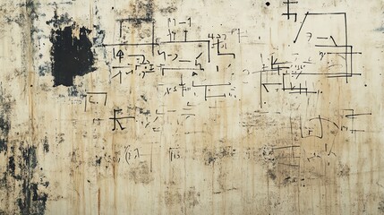 Fototapeta premium Abstract wall art featuring faded markings and textures, creating a unique blend of history and creativity.