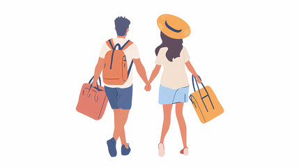A group of tourists traveling with a backpack and map, on vacation. A collection of portraits of travelers.