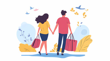 A group of tourists traveling with a backpack and map, on vacation. A collection of portraits of travelers.