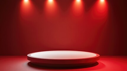 Red Circular Platform Under Three Spotlights