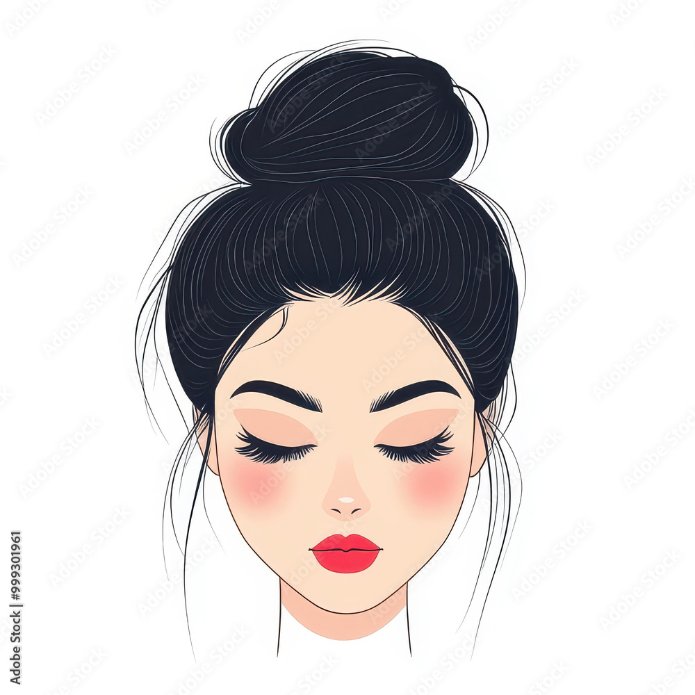 Poster Stylish messy bun silhouette graphic perfect for modern designs and vector illustrations on a clean background.