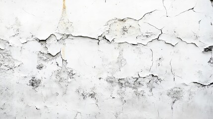 Fototapeta premium Textured cracked surface of an old white wall, showcasing imperfections and unique details in a visually appealing manner.