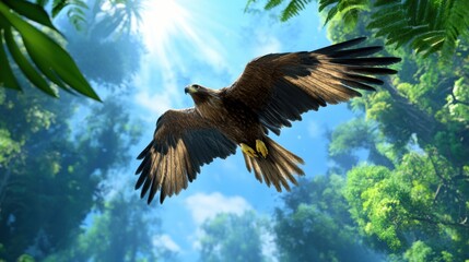 Fototapeta premium Majestic Eagle Soaring Through Lush Green Forest