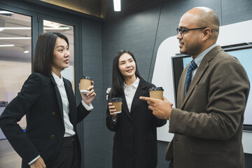 Asian business people team analyzing statistics financial. Group Team of ceo business man and woman Meeting Conference Discussion various topic. Executive professional managers Corporate in office.