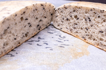 黒胡麻が入った焼きたてホワイトブレッド