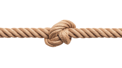 A detailed closeup of a twisted rope knot on a clean white background, symbolizing strength and security in design.