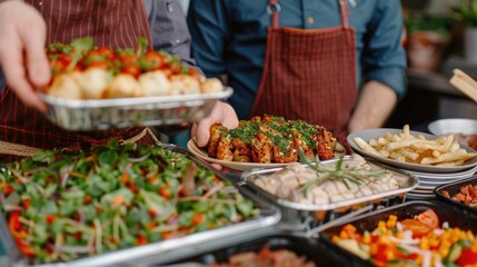 Obraz premium An array of vibrant and appetizing street food platters displayed on a table highlighting the diverse culinary offerings and flavors from around the world