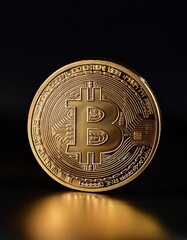 Isolated gold coin with depth of field highlighting engraved details and shiny surface