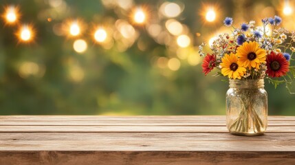 Celebrate USAs Independence Day with a heartwarming scene featuring vibrant flowers and rustic decor, perfect for the th