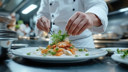日本の料理芸術：シェフが伝統的な料理を飾り付けて高級な食事体験を提供