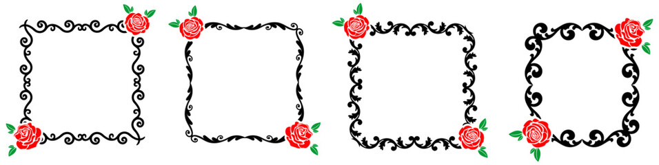 Decorative vintage roses frames vintage frames and scroll elements. Classic calligraphy swirls, swashes, dividers, . Good for greeting cards, wedding invitations, restaurant menu, royal certificates.