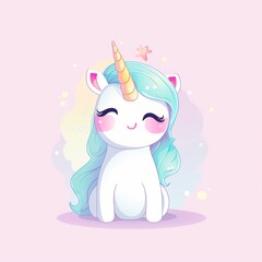 Fototapeta premium Cute Happy Unicorn Illustration with Pastel Colors - Perfect for Childrenâ€™s Content, Graphic Design, and Fantasy Projects
