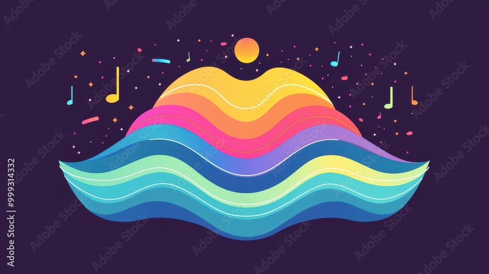 Sticker Abstract music background showcasing an equalizer with vibrant sound waves. Perfect for a modern vibe in projects