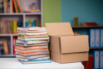 stack of books on shelf