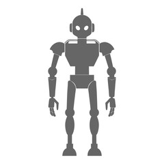 AI technology concept with cute robot character. Artificial intelligence in science and business, smart machine concept. Cartoon illustration with futuristic bot. Electronic robotic humanoid machine