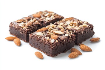 almond brownies coco cake serve in serving board isolated on white