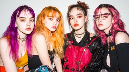 Obraz premium Diverse and Expressive Female Portraits Showcasing Alternative Fashion and Subculture Aesthetics