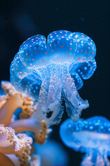 Obraz premium Stunning macro photography of blue button jellyfish (porpita porpita) in the ocean