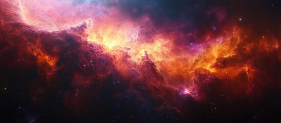 Fototapeta premium Vibrant nebula with swirling clouds of gas and dust in a deep space backdrop.