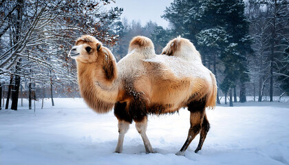 Camel Playing in a Winter Park
