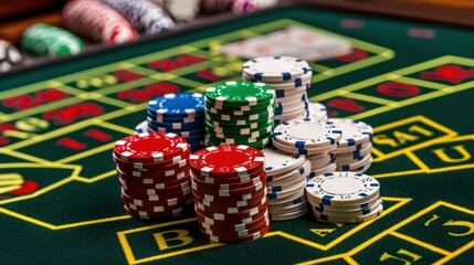 Opulent Casino Setting with Organized Blackjack Tables and High-Stakes Ambiance