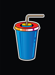 Fast food plastic cup with straw. Hot or cold drink. Original vector illustration in vintage style.