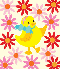 Little chick and flowers