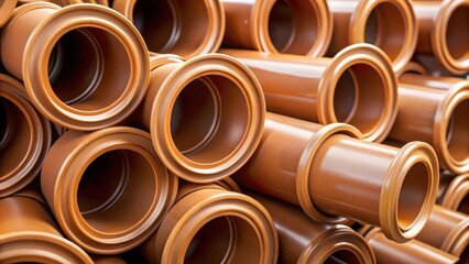 Brown plastic plumbing pipes with rubber seals full-frame closeup background , plumbing, pipes, rubber seals