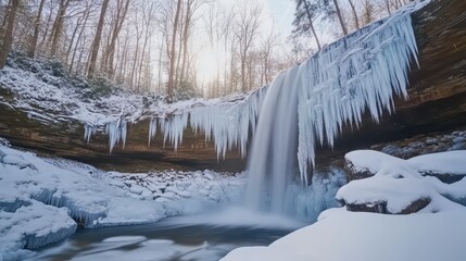 Fototapeta premium Frozen Waterfall in a Winter Forest