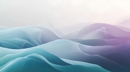 Obraz premium Abstract background featuring fluid wave patterns, with a gradient transitioning from teal to soft lavender, creating a calming effect.