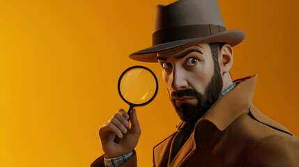 Suspicious Detective with Magnifying Glass.