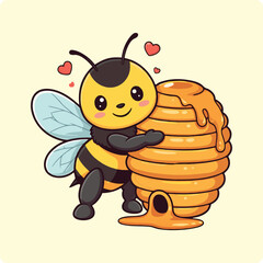 bee vector, cute bee, cartoon bee, honey bee, kawaii bee, adorable bee, bee with honey, bee and flower, smiling bee, happy bee, honeycomb bee, buzzing bee, bee clipart, bee drawing, bee digital art