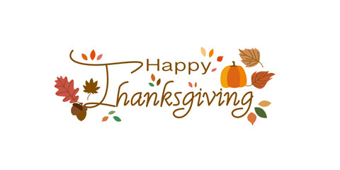 Thanks giving decorative calligraphy. Happy Thanks giving day hand drawn lettering decoration with autumnal elements. Vector illustration.