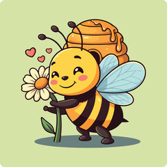 honey bee, cartoon bee, cute bee, kawaii bee, adorable bee, bee with honey, bee and flower, smiling bee, happy bee, honeycomb bee, buzzing bee, bee vector, bee clipart, bee drawing, bee digital art
