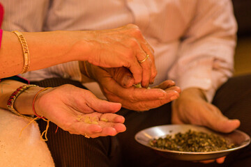 hands of a person with a bowl of rice