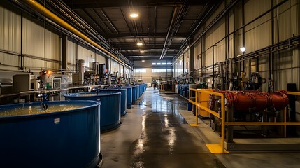 Fototapeta premium An overview of lighting systems in an industrial plant, emphasizing safety lighting, emergency exits, and energy-efficient LED solutions.
