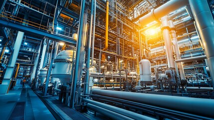 An overview of lighting systems in an industrial plant, emphasizing safety lighting, emergency exits, and energy-efficient LED solutions.