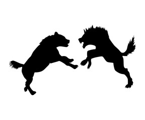 Hyena silhouette on white background.