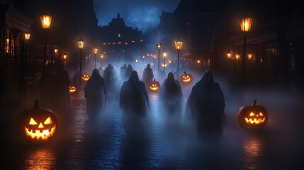 Obraz premium Ghosts Parading Through a Foggy Halloween Night