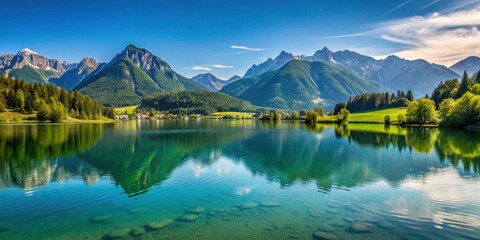 Scenic landscape of lake in Austria with mountains in background, Austria, lake, mountains, scenic, landscape, nature, travel
