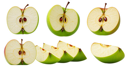 Collection Of Apple slices side view full length isolate on background PNG.....