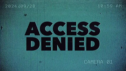 Access denied text message animation with an old style camera frame effect